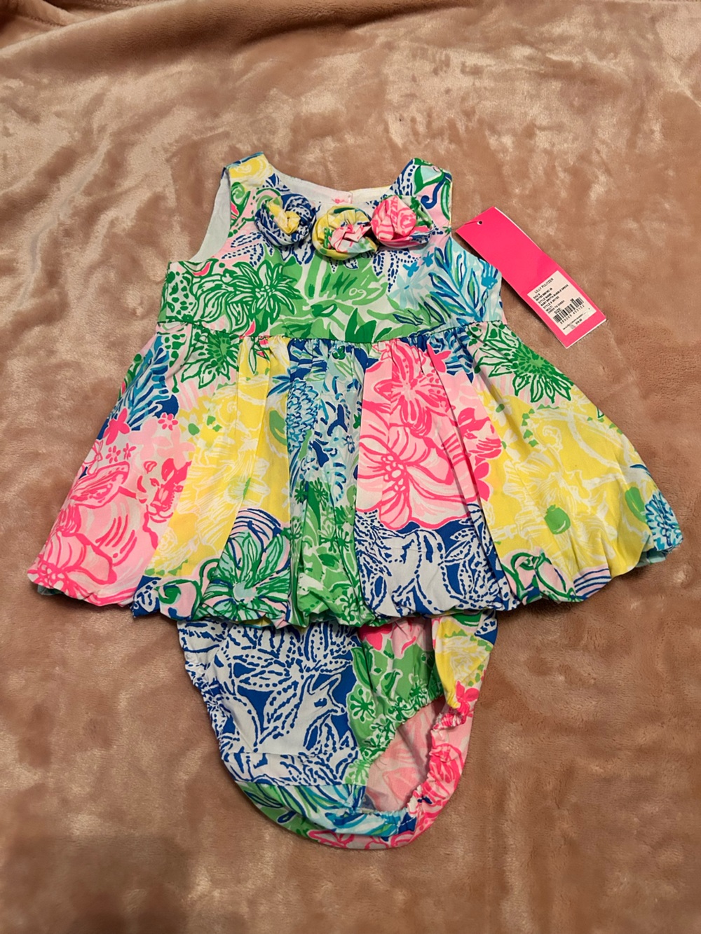 Lilly Pulitzer Multicolor Floral Ruffle Dress — Pink, Blue, Green, Yellow